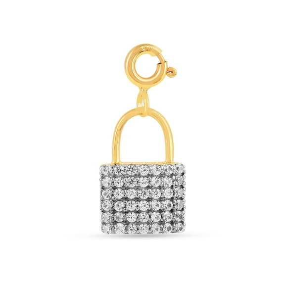 Pave Padlock Charm White Sapphire Charm 18K Gold Over Silver Lock Mini Necklace Pendant For Women- Charms Pendant Gemstone Summer Jewelry Gift for Her