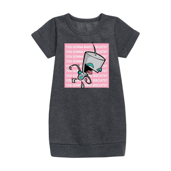 Invader ZIM - ZIM Happily Sticking His Tongue Out - You Gonna Make Biscuits - Toddler And Youth Girls Fleece Dress