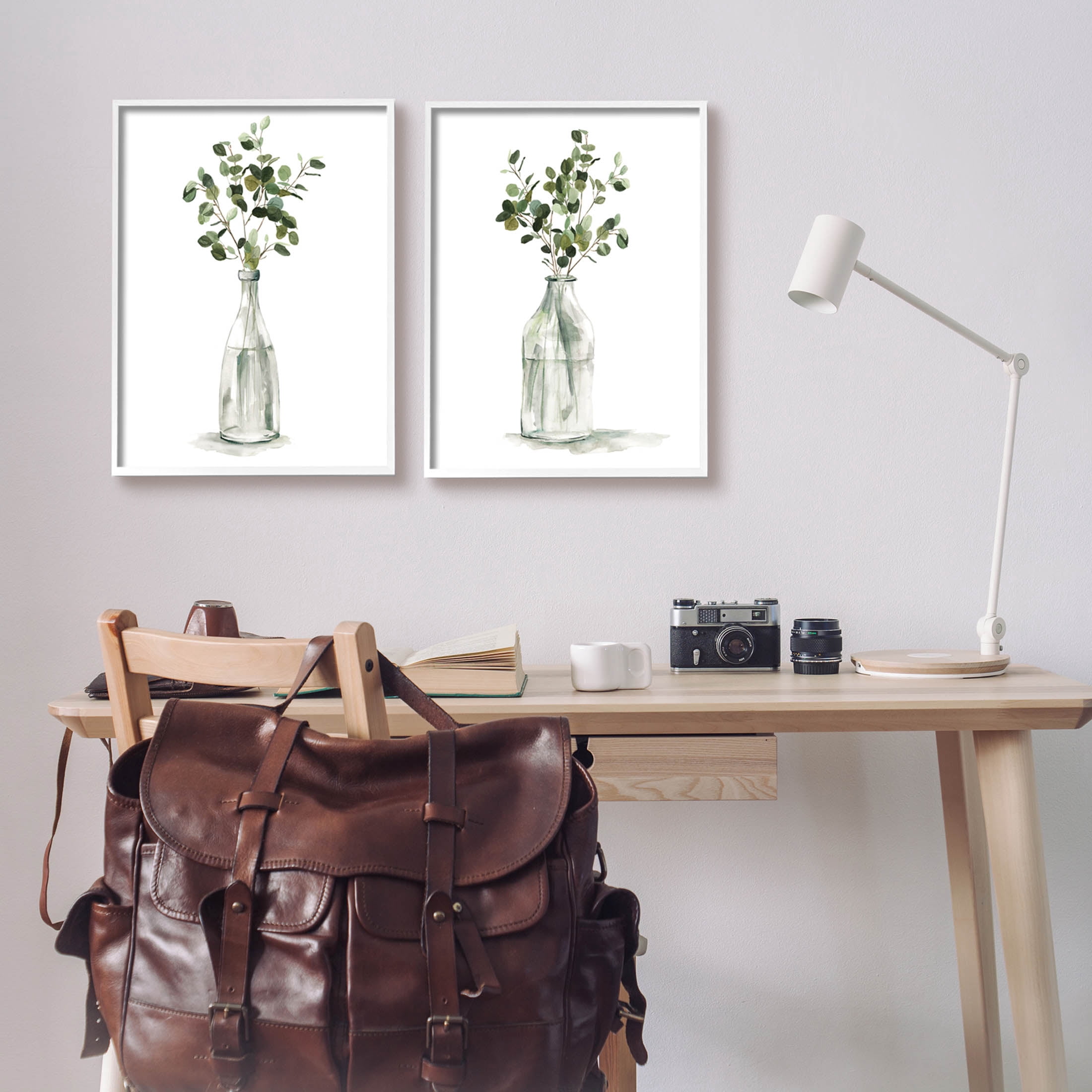 Eucalyptus Herbal Bouquet Arrangement Botanical & Floral Graphic Art White Framed Art Print Wall Art, Set of 2