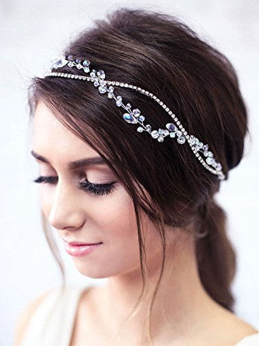 Bridal Wedding Rhinestone Crystal Hair Tiara White Ribbon Silver Headband