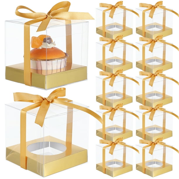 12 cajas transparentes para pasteles, de PVC, para empaquetar y organizar pasteles, con cinta