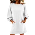 thumbnail image 2 of Women's Longline Sweatshirt, Oversized Solid Color Pullover with Pocket, Casual Round Neck Long Sleeve Top, Loose Fit Lounge Wear, Daily Wear Shirt White M, 2 of 4