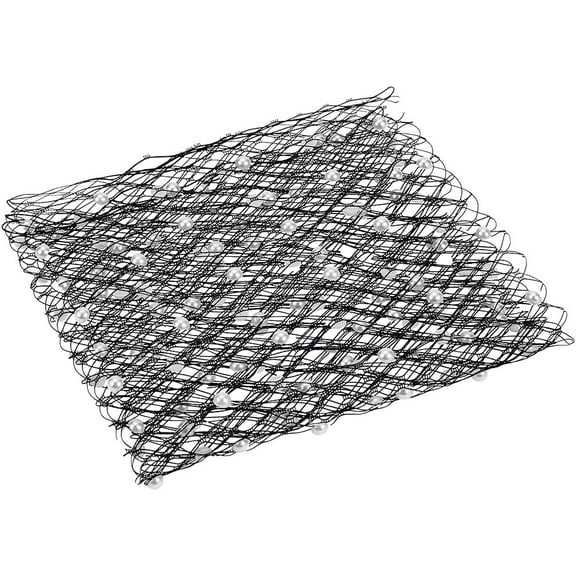 1pc 0.56 yard Black Birdcage Veil Netting Fabric 10.2 Inch Wide Millinery Netting Tulle Fabric Mesh Hat Veil with Pearl Bead for Wedding Decor Bridal Veil Dress