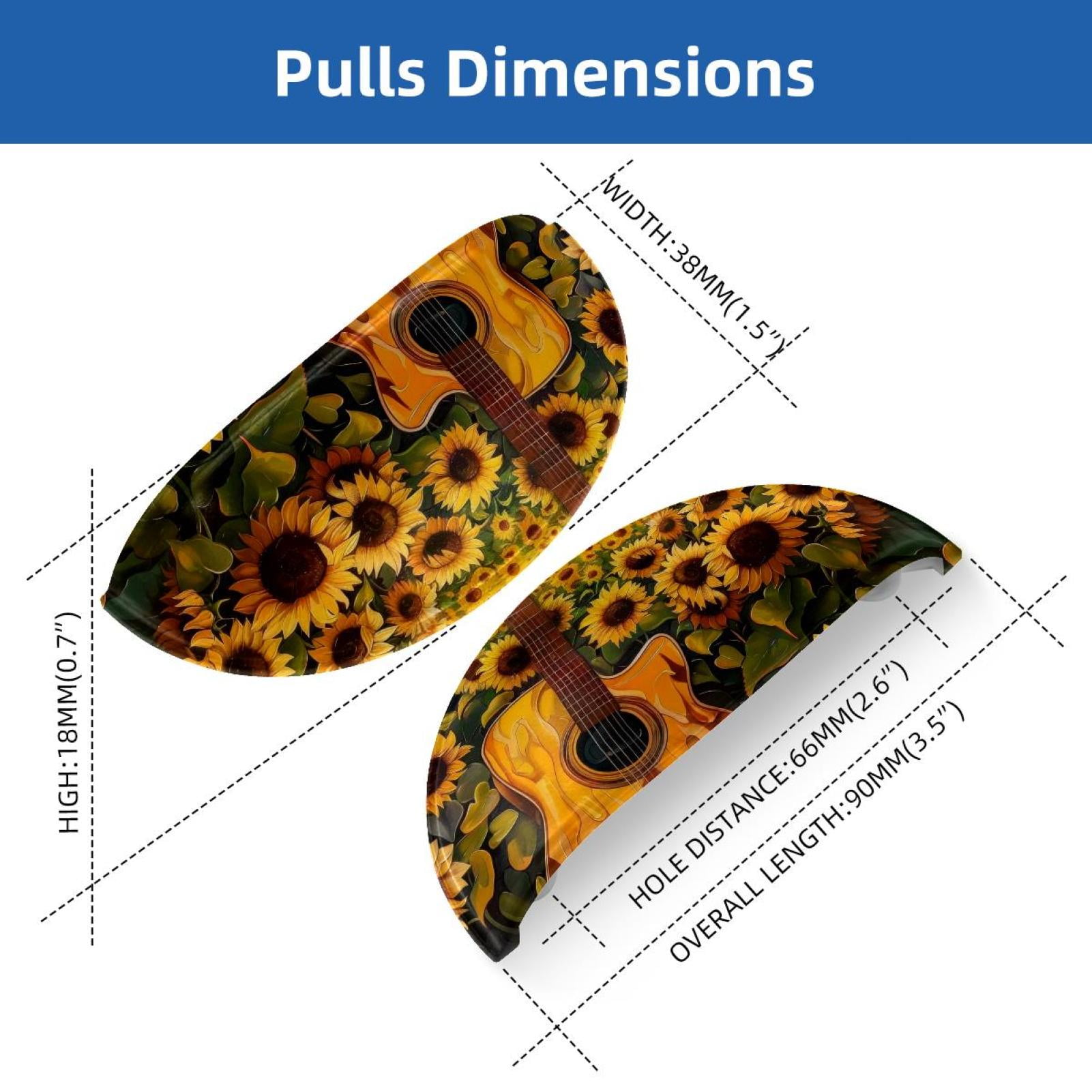 PhooArto 6 Pcs Cup Drawer Pulls, Sunflower Field and Guitar Shell Shape Handles Cabinet Knobs for Dresser Cupboard Closet Wardrobe with Screws