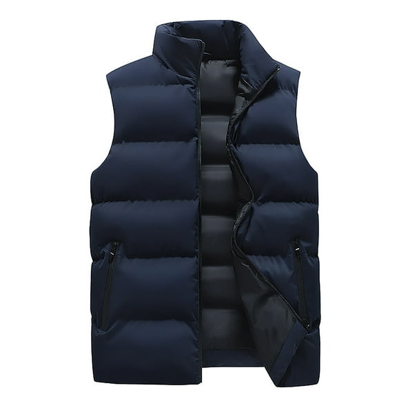 tklpehg Winter Vest for Men Warm Fashion Solid Stand Collar Sleeveless Cardigan Jacket Outerwear Padded Coat Blue XXXXL