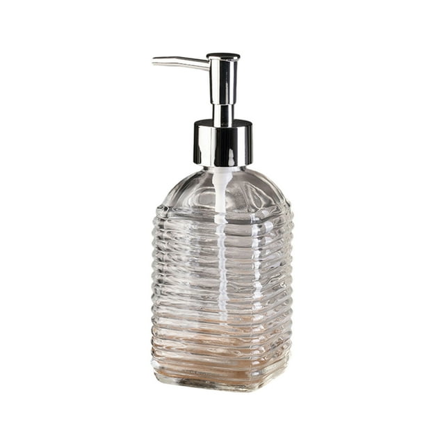 Dispensador de jabón de vidrio con rayas horizontales, botella de 350 ml de capacidad para jabón de manos, champú, gel de ducha, bomba de presión, envase rellenable, decoración para baño y cocina.