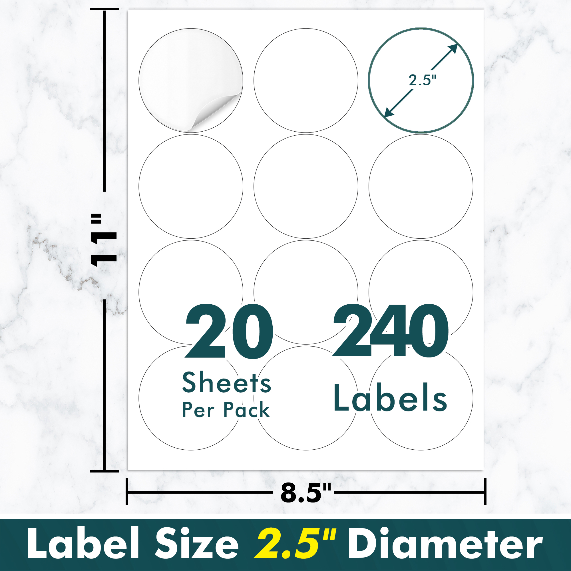 Koala Round Labels 2.5 inch, Matte Waterproof Printable Circle Stickers for Inkjet and Laser Printer,Bulk 720 Circle Labels for Brand Logo, Bottle, Jar