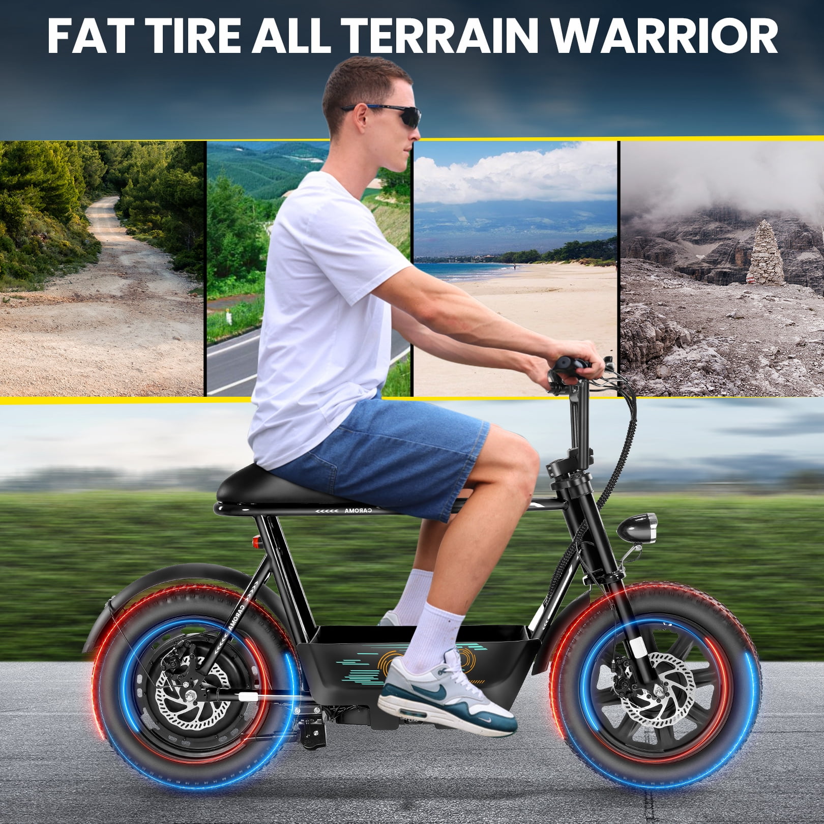 Caroma 750W Electric Scooters with Seat for Adults, 16" Fat Tire for All-Terrain, 30Miles Max Range, 20mph Top Speed, Commuter Ebike for Adults&Teens, Motorcycle Style