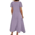 thumbnail image 3 of DYMADE Womens Cotton Linen Summer Casual Short Sleeve Round Neck Pockets Loose Fit Fit & Flare Dress, 3 of 5