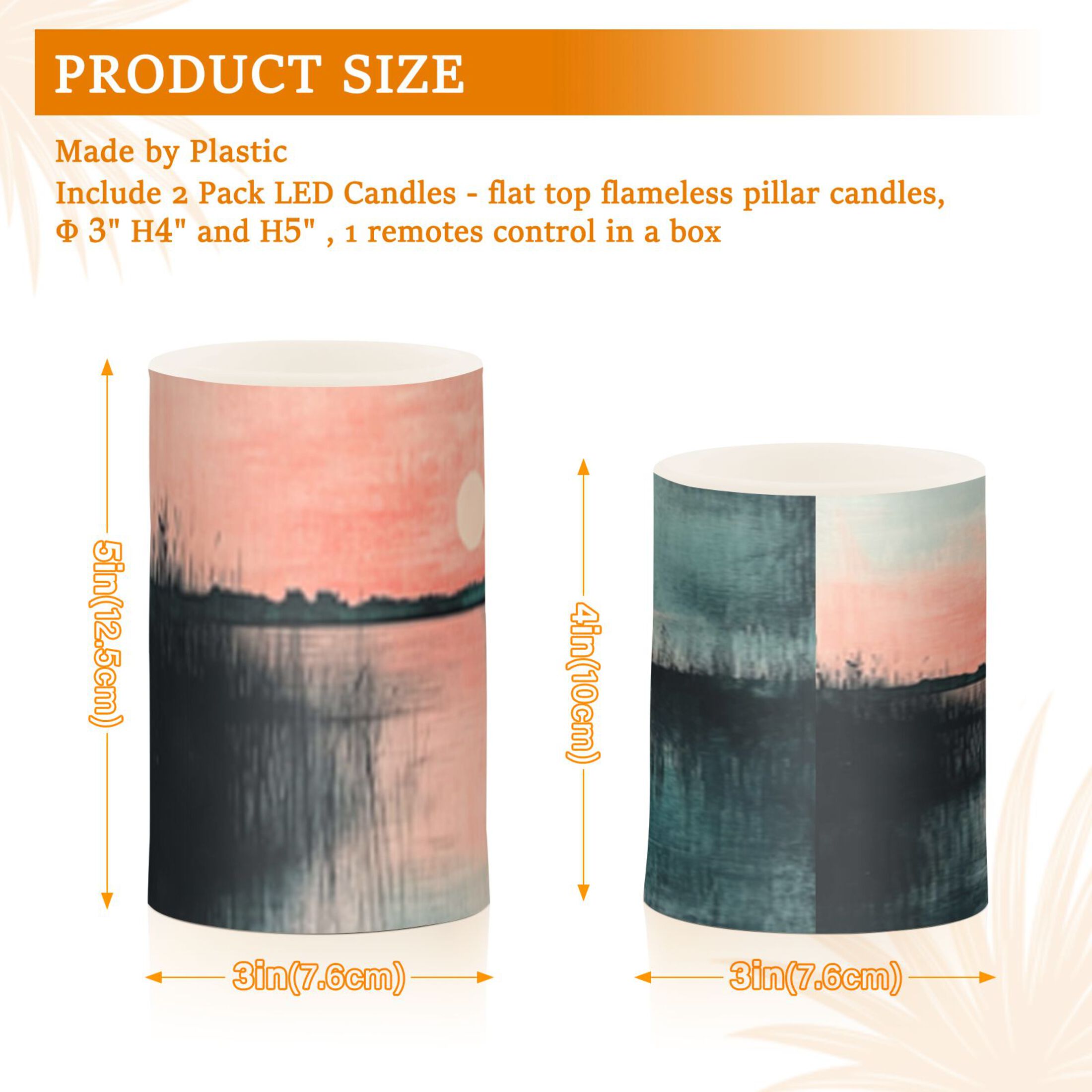 Sunset on The Lake Flickering Flameless Candles Battery Operated with Remote Timer LED Pillar Candles Set of 2