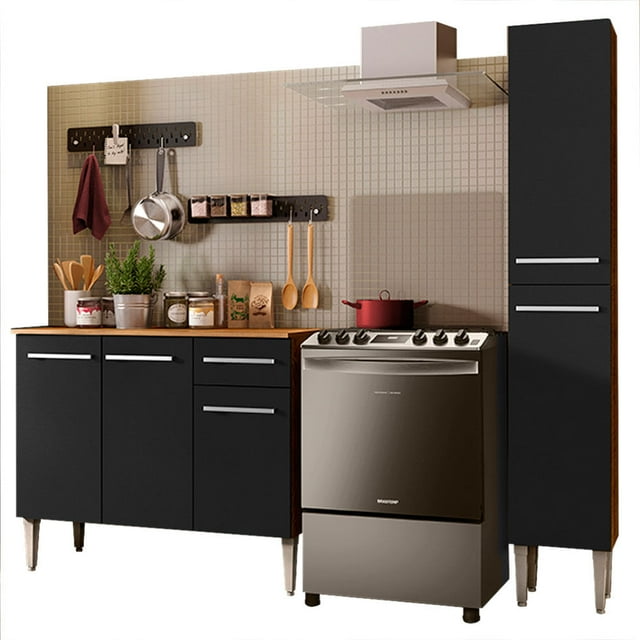 Cocina Integral 137cm Marrón/Negro Emilly Silver Madesa 01