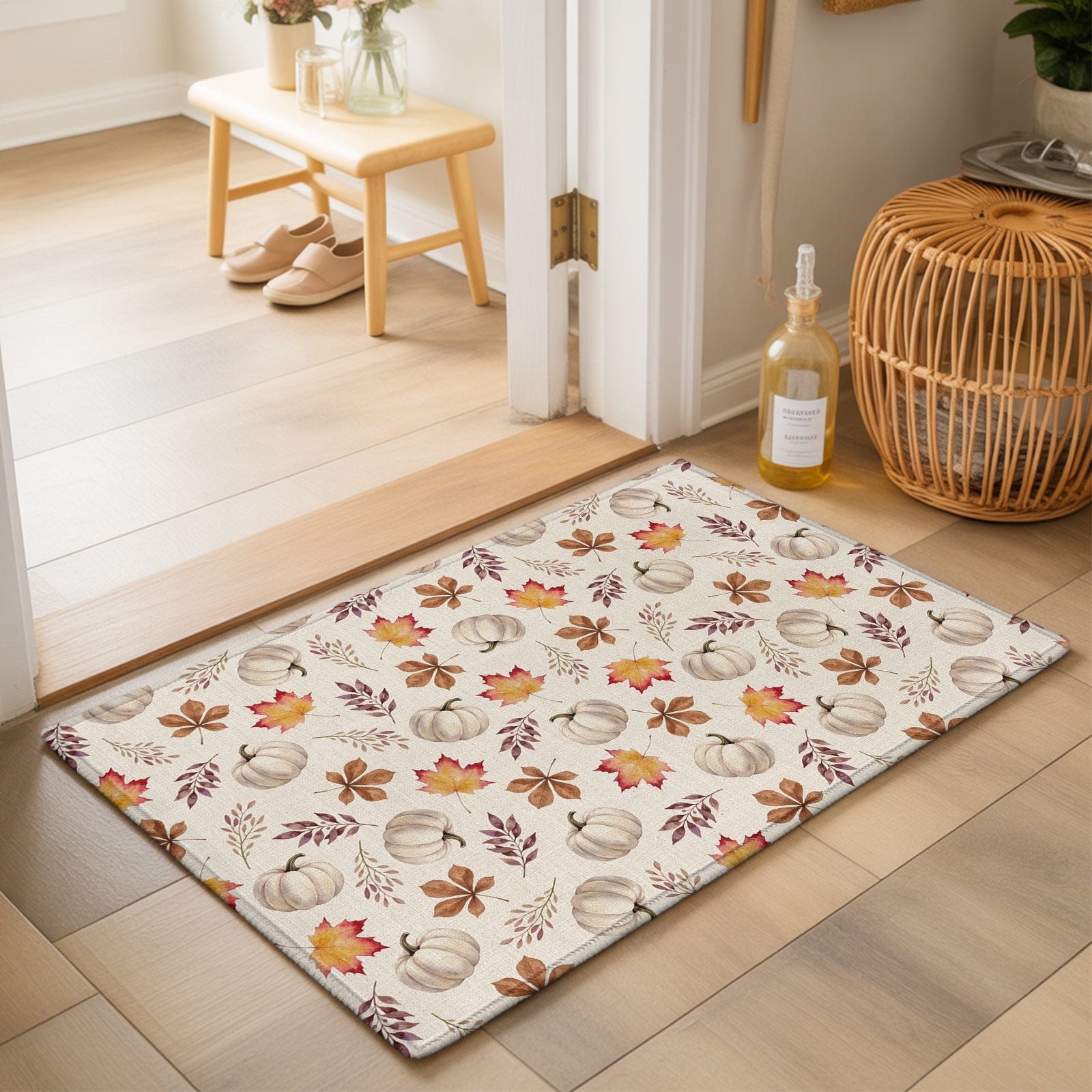 Area Rugs 2x3 Thanksgiving White Pumpkin Non Slip Washable Rug Indoor Carpet Soft Floor Rugs for Home Living Room Bedroom Dining Room Office