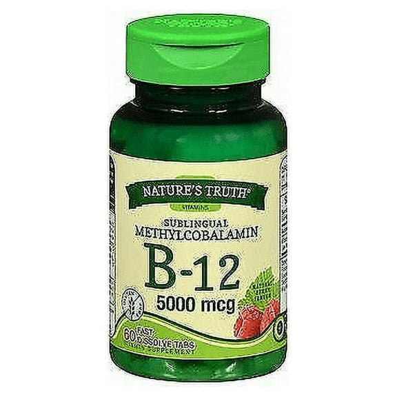 Nature's Truth Sublingual Methylcobalamin B-12 5000 mcg Fast Dissolve Tabs Natural Berry Flavor - 60 ct, Pack of 6