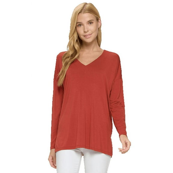 YELETE Women’s Keep it Classy V-Neck Long Sleeve Top, Rust S