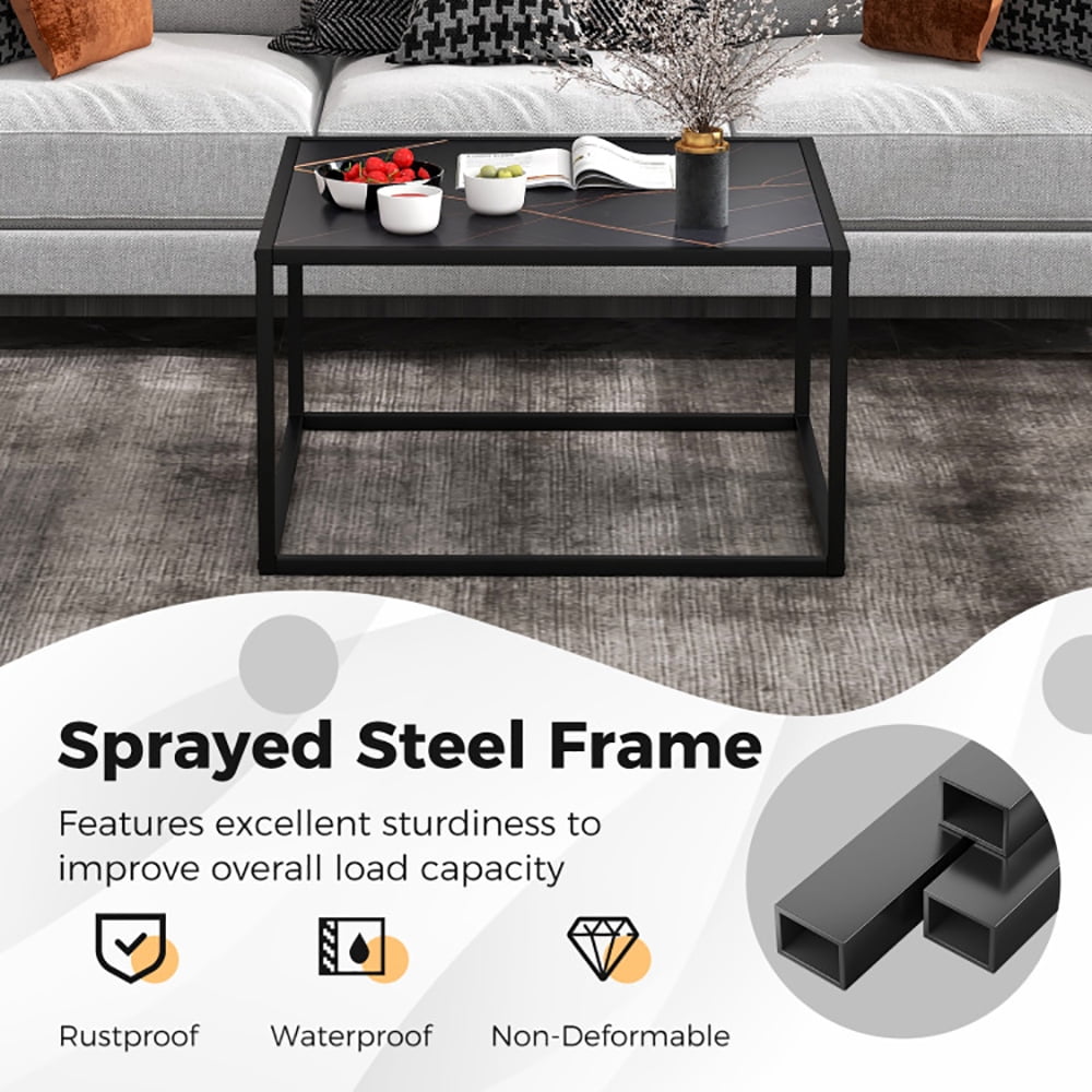 Finihen Glass Coffee Table, Square Coffee Table, Modern Glass Square Coffee Table with Metal Frame, for Living Room, Reception Room, Black Finihen Glass Coffee Table, Square Coffee Table, Modern Glass Square Coffee Table with Metal Frame, for Living Room, Reception Room, Black