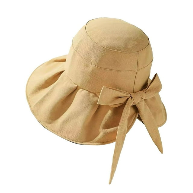 Back Split Bowknot Decor Solid Color Fishermen Hat Women Ruffle Wide Brim Sun Hat Fashion Accessories