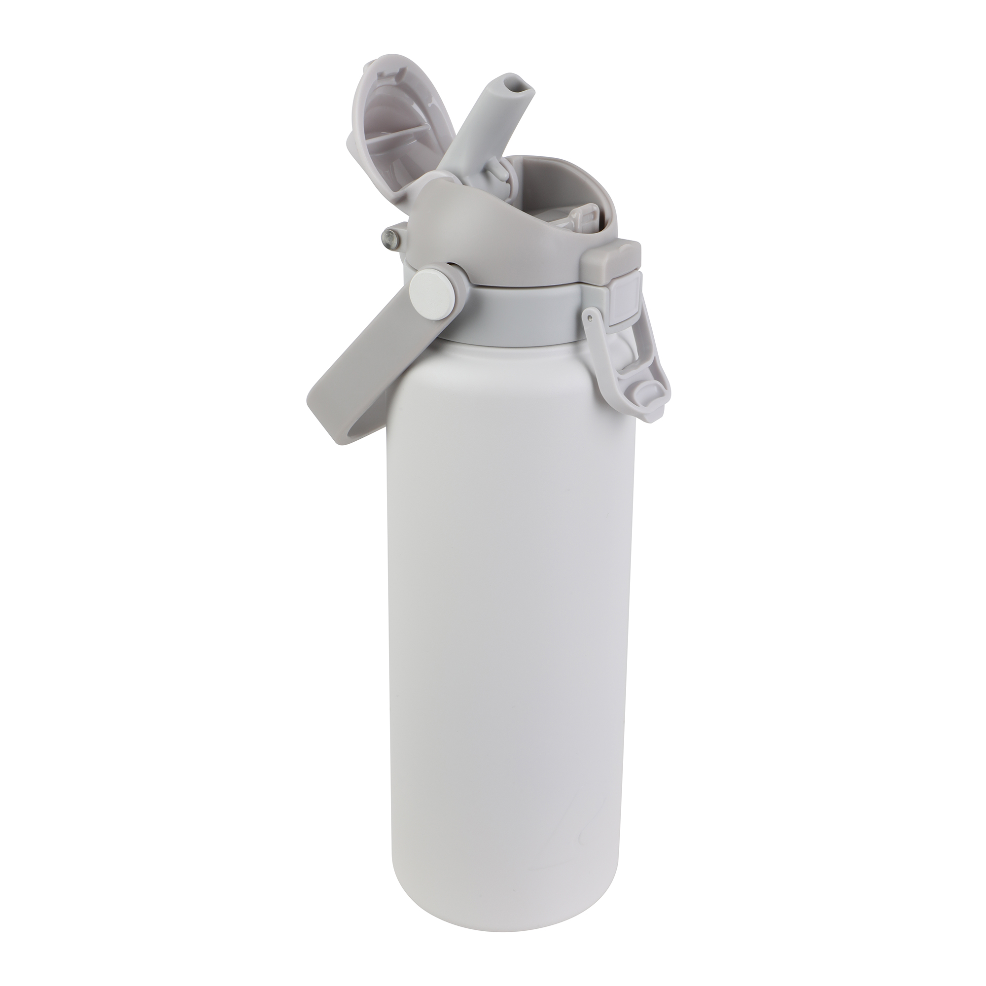 Botella de agua aislada al vacío de acero inoxidable de 30 oz con doble tapa, pared doble, tapa para sorber y verter, color gris claro 6