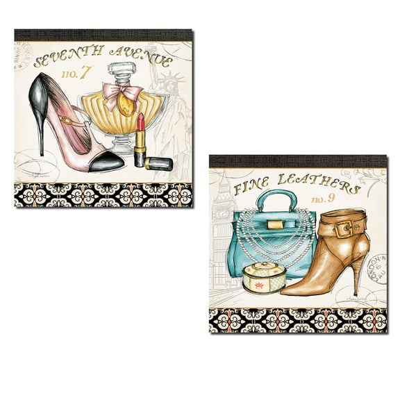 Fashion Shoes | Popular Fashionista Heels, Purse, Jewelry and Perfume Set by Andrea Laliberte; Two 12x12in Poster Prints