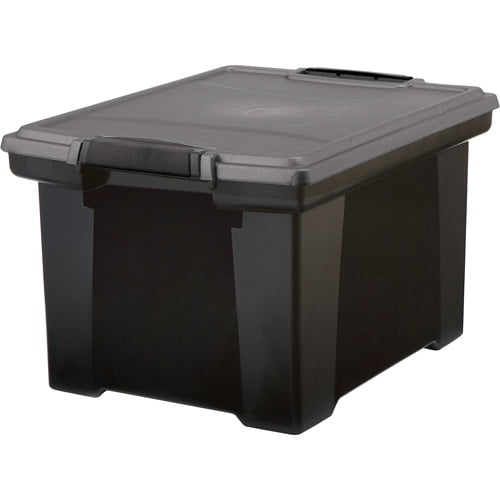 Storage File Tote from Storex with Locking Handles, Black/Grey