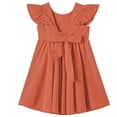 thumbnail image 5 of HAOTAGS Girls Dresses,Cotton Blend Short Sleeve Ruffle Trim Round Neck Smock Dress Orange 2-3, 5 of 8