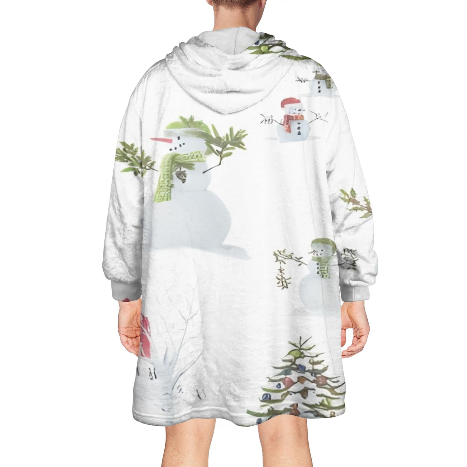 Wearable Oversized Blanket,White Christmas Snowman Pattern Wearable Blanket Hoodie for Adults,Cozy Hooded Blankets with Super Pockets,Super Warm Fuzzy Pullover for Women & Men