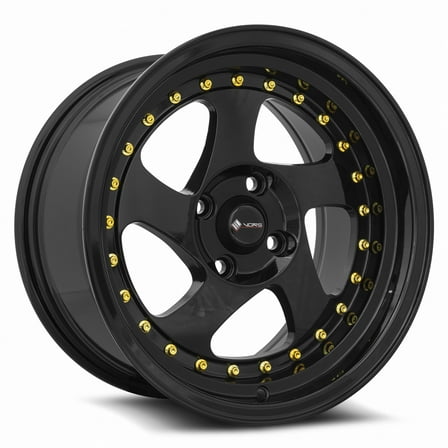 Vors VR2 15x8 4X100 20 73.1 All Black Gold Rivet