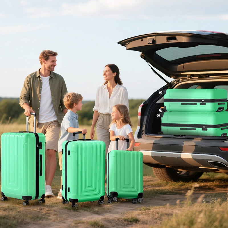 Luggage Sets 5 Piece Hardshell with TSA Lock 60%PC ABS Suitcase with Spinner Wheels 20 26 28 30 32 inch Carry on Luggage Green