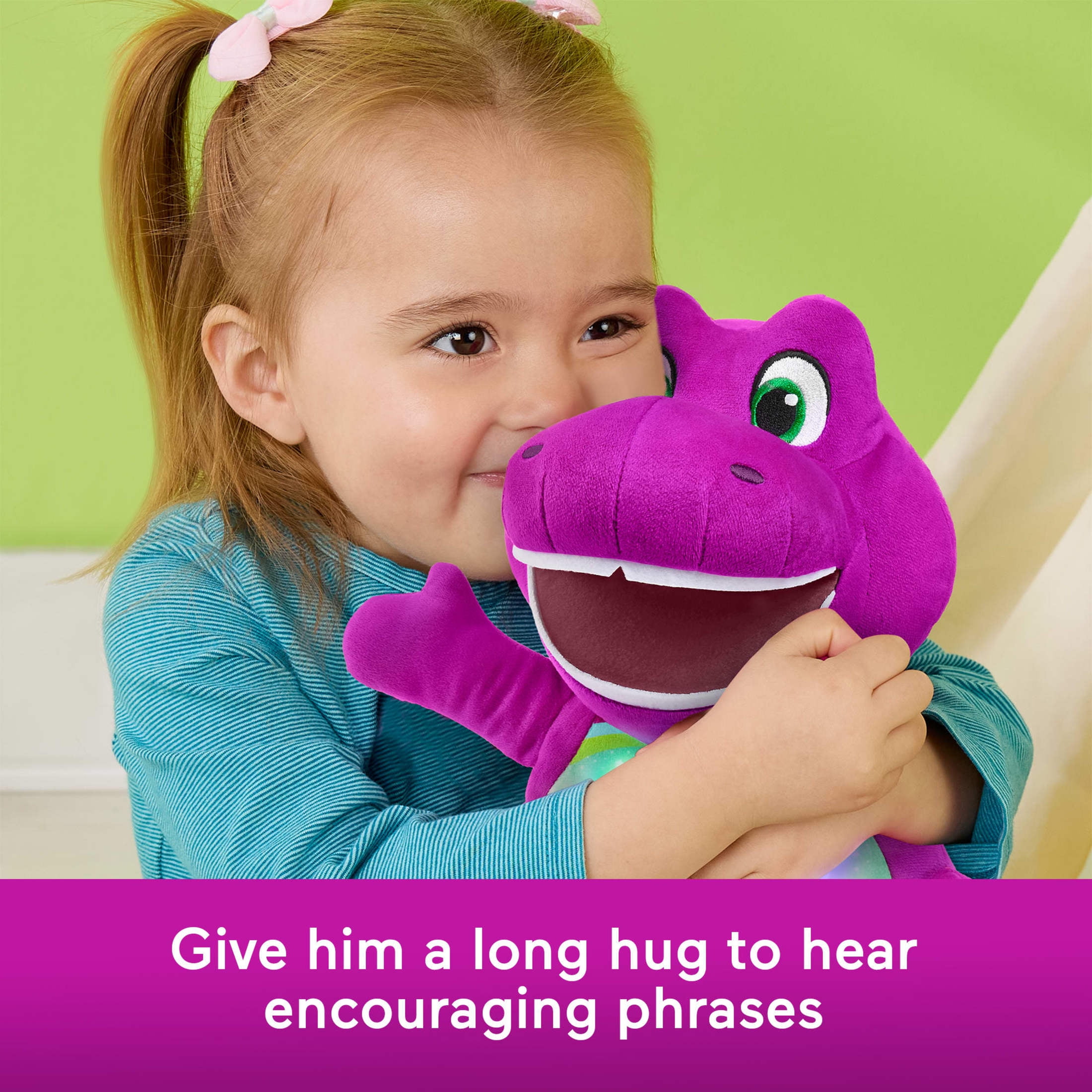 Fisher-Price Barney’s World Heart Glow Barney Plush Toy with Music & Lights for Toddlers & Kids