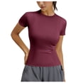 thumbnail image 2 of FRSASU Women's Workout Tops Short Sleeve Raglan Athletic Compression Yoga Gym Crewneck Quick Dry T-shirts Wine-A, 2 of 4