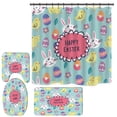 thumbnail image 3 of 4 Pcs Easter Shower Curtain Set with Non-Slip Rug, Toilet Lid Cover and Bath Mat,Funny Rabbit Easter with 12 Hooks, Happy Easter Shower Curtain Sets for Bathroom, 3 of 7