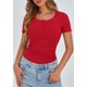 thumbnail image 3 of Remera PRETTYGARDEN Ajustada de Canalé con Cuello Henley y Botones Roja Talle L, 3 of 8