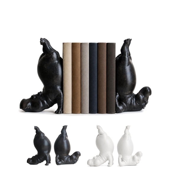 Hippo Bookends, Heavy Resin Acrobatic Hippo Bookends Ends Book Ornament Creative Hippo Notebook Holder Farmhouse Cool Modern Small for Various Types of Books