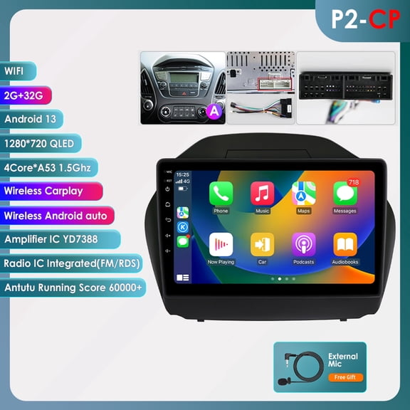 Ossuret Android 13 Car Stereo Radio For Hyundai Tucson IX35 2010 2011 2012 2013 2014 2015 Apple CarPlay Bluetooth WiFi AUX 2 32GB Head Unit Multimedia GPS Navigation Player In Dash