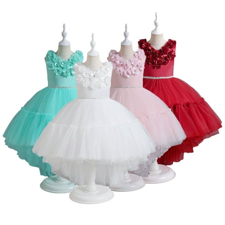 Esaierr 4-12Y Kids Girls Dresses Tulle Dress Flower Princess Dress Princess Dress New Kids Flower Princess Dress Wedding Dress Stage Show Dress Dress