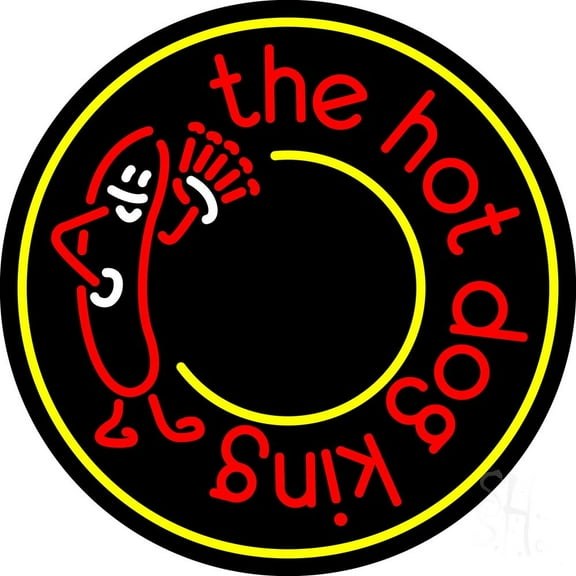 Circle The Hot Dog King LED Neon Sign 18 x 18 - inches, Clear Edge Cut Acrylic Backing, with Dimmer - Bright and Premium built indoor LED Neon Sign for restaurant window and interior decor.