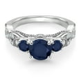 thumbnail image 2 of Gem Stone King 925 Sterling Silver Blue Sapphire and White Moissanite Engagement Ring for Women (1.67 Cttw, Gemstone September Birthstone, Round 6MM and 3MM, Size 9), 2 of 4