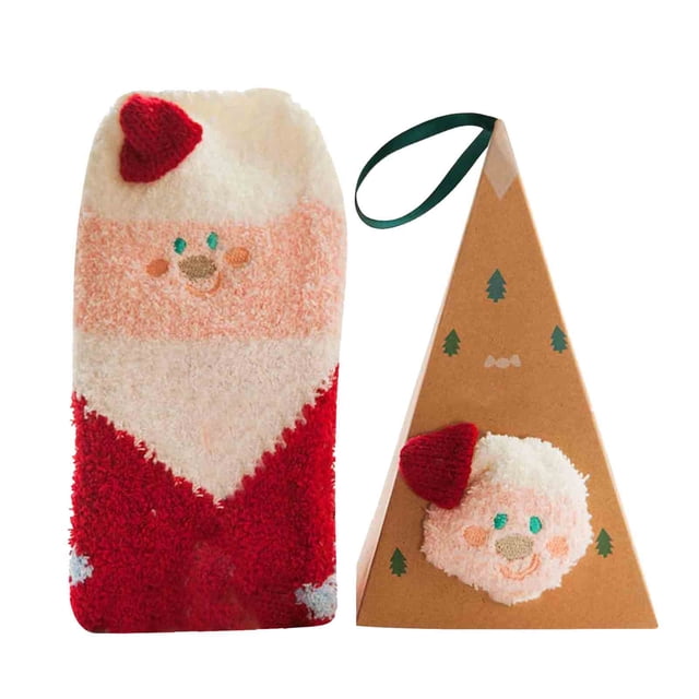 Gibobby Bonitos calcetines de animales en 3D con caja de regalo, calcetines de lana de Coral, calcetines gruesos de invierno con bordado de dibujos animados(Q)