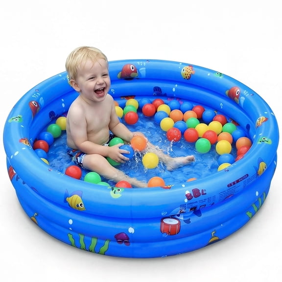 3-Ring Inflatable Kiddie Swimming Pool, Kids Toddler Baby Ball Pit Pool, Outdoor Indoor Small Infant Pool, 51in x 12in