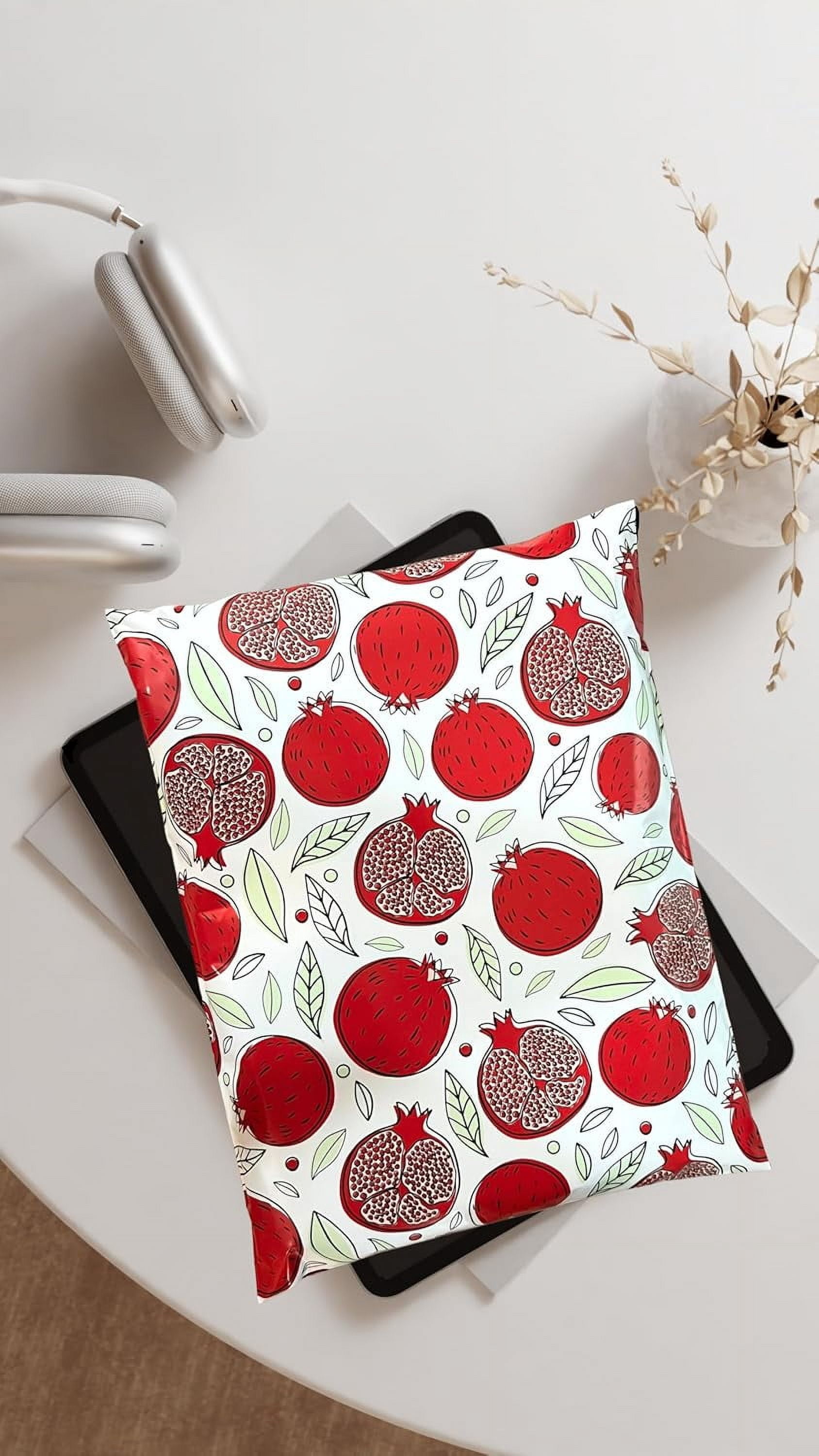 Hawk Poly Mailers 10x13 Cute Fun 3.15mil Tamper-Evident Self-Sealing Shipping Envelopes for Small Businesses Printed Waterproof Mailing Bags Tear Proof Non Padded (Popping Pomegranates, 10x13)
