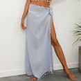 thumbnail image 2 of Lu's Chic Women's Sexy Wrap Skirt Cover Up Linen Beachwear Beach Fringe Polyester Fitted High Slit Light Beach Skirt Sky Blue Small-X-Large, 2 of 4