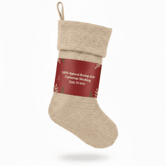 100 Percent Natural Burlap Jute Christmas Stocking 24 Inch Rustic Holiday Decor