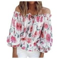 thumbnail image 2 of Kakina CMSX Womens Plus Size Tops Clearance Women's Graphic Tops Shoulder Collar Flowy Tunic 3/4 Short Sleeve Loose Blouse, 2 of 4
