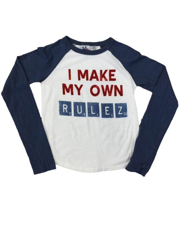 Girls Blue & White I Make Own Rulez Scrabble Game Night Tee Shirt - Walmart.com