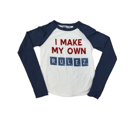 Girls Blue & White I Make My Own Rulez Scrabble T-Shirt Game Night Tee Shirt XS