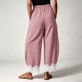 thumbnail image 4 of Sewkxo Womens Lace Trim Gingham Barrel Pants Wide Leg Elastic Drawstring Waist Lounge Pants Plaid Trousers with Pockets,Red 2XL, 4 of 5