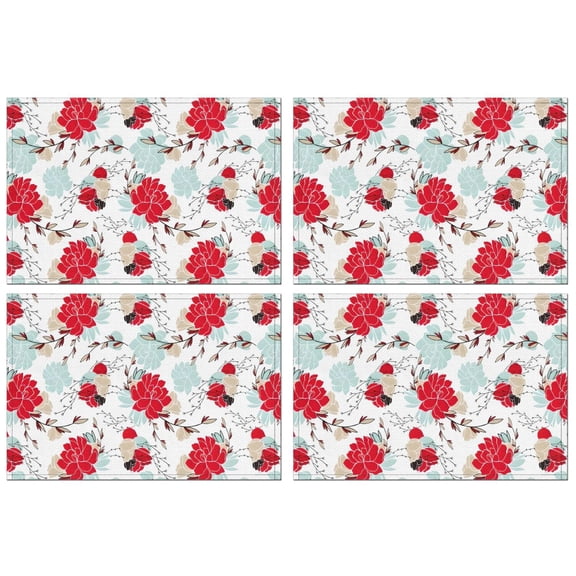 Pioneer Flower Floral Print Pattern Summer Placemats Table Placemats Set Of 4-Linen Kitchen Washable Placemats Table Mats 12x18 Inch Non-Slip Heat Resistant