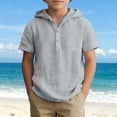 thumbnail image 5 of Glisme Boys Hooded Short Sleeve Linen Button Up Tops For Kids Boys Casual Summer Breathable Beach Shirt Grey Tops Size 9-10 Years, 5 of 5