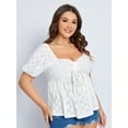 thumbnail image 3 of Lovito Women's Plus Size Sweetheart Neck Lace Up Ruffle Puff Sleeve Blouse, 3 of 7