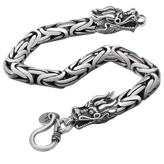DESIGNICE Men’s Stainless Steel Dragon Bracelet in Antique Silver,8.27in Heavy Metal Gothic Chain Bracelet for Men,Punk Mens Silver Bracelet,Unique Dragon Jewelry Gifts for Men