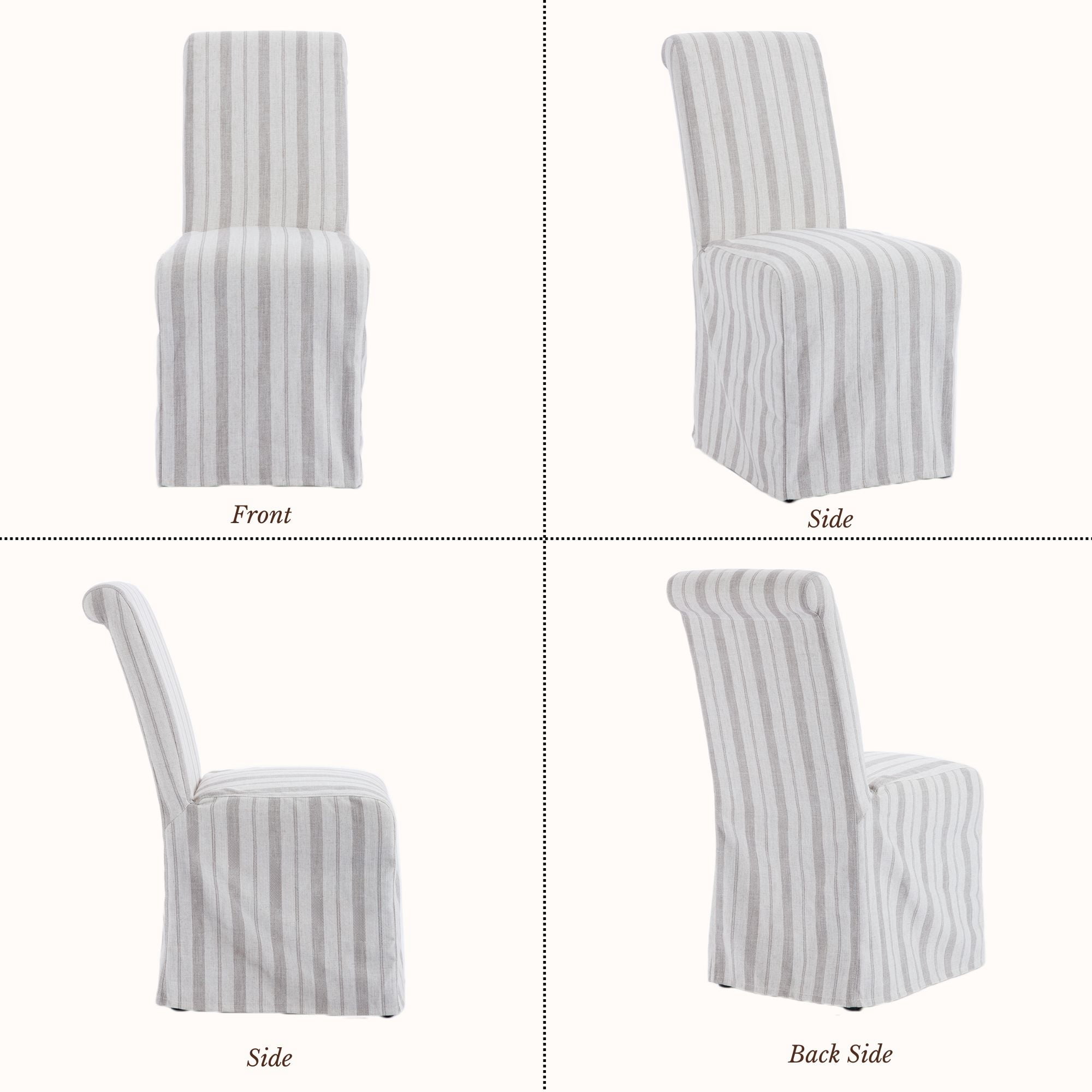 Dayalane Slipcovered Parsons Dining Chairs Set of 2, Modern Farmhouse High Back Linen Upholstered Chair with Removable Skirted, Classic Wooden Side Kitchen Chairs for Dining Living Room, Khaki Stripe